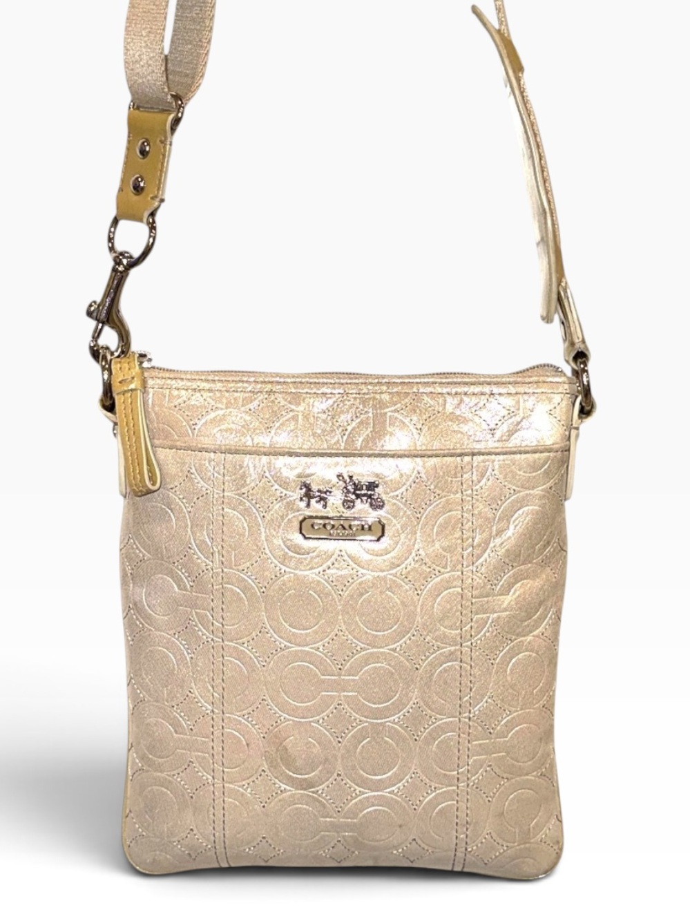 Coach Vintage Metallic Champagne Signature X-body Bag